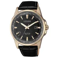 在飛比找PChome24h購物優惠-CITIZEN GENT’S光動能世界時間皮革腕錶-黑X玫瑰