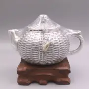 Solid S999 Fine Silver Teapot Handmade Healthy Cicada Water Pot Cup 5.35inch H