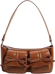[GETERUUV] Shoulder Bag for Women Coquette Bow Purse Y2k Hobo Handbag Faux Leather Red Purse Burgundy Crossbody Bag with Zipper