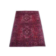 3'3"x4'10" Hand Made Saturated Red Wool Afghan Khamyab Tribal Design Rug R67957