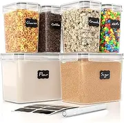 [YOZOTI] Airtight Food Storage Containers 6 Pieces - Plastic BPA Free Kitchen Pantry Storage Containers for Sugar,Flour and Baking Supplies - Dishwasher Safe - Include 20 Labels & Maker (3.6L*2-1.6L*4)