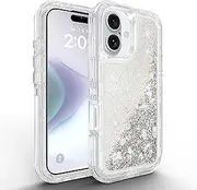 Case for iPhone 16 6.1", Premium Elegant Bling Quicksand Sparkle Shiny Glitters Fashion Shockproof Clear TPU Cover Case for iPhone 16 6.1"-Silver