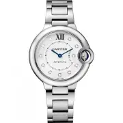 Cartier Ballon Bleu 33 mm Stainless Steel Diamonds Watch W4BB0021 Complete