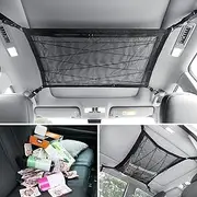 GalvaPcth Car Ceiling Storage Net，Car Ceiling Cargo Net Pocket，90cmx65cm Adjustable Double-Layer Mesh SUV Roof，Car Storage Net for Putting Quilt Toys Sundries