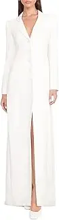 [Zadaos] Women Solid Slimming Blazer Dress Notched Collar Long Sleeve Patchwork Buttons Suit Jacket