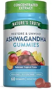 Ashwagandha Gummies | Vegan, Non-GMO, & Gluten Free | 60 Tropical Flavor Gummies | by Natures Truth