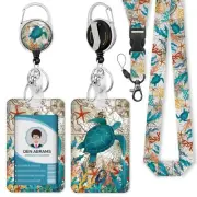 Lanyards for Id Badges, Badge Holder with Retractable Reel Clip, Sea Turtle C...