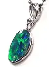 Solid 18K White Gold Natural Boulder Doublet Opal Pendant Xmas Lady Gift