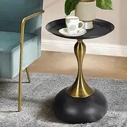 Oikiture Metal End Table Sofa Side Table Round Coffee Table Black