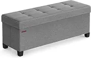 SONGMICS Storage Ottoman, Folding Storage Bench, Ottoman with Storage, Storage Ottoman Bench, for Living Room, Bedroom, 15 x 43.3 x 15.7 Inches, Light Gray ULSF018G02