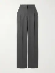 [Loulou de Saison] Loulou de Saison - Juno Pleated Wool-blend Wide-leg Pants - Gray - large large Gray
