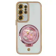 For Samsung Galaxy S25+Plus/S24+Plus Glitter Stand Case Shockproof Case Heavy Duty Protective Back Cover (RosePink)