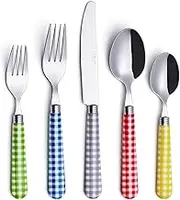 ANNOVA Silverware Set 20 Pcs Stainless Steel Cutlerty Color Handle Flatware -4xDinner Knife;4xDinner Fork;4xSalad Fork;4xDinner Spoon;4xDessert Spoon (Mix Color/Gingham Checkered Pattern)