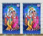 New 2 Pieces Hindu God Radha Krishna Digital Print Door Curtains Set - 7 ft