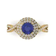 1.40 ct Round halo Tanzanite Stone Promise Bridal Wedding Ring 14k Yellow Gold