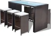 vidaXL 7 Piece Garden Bar Set with Cushions Wicker Furniture Outdoor Patio Picnic Dining Table Stool BBQ Pool Stand Seat Poly Rattan Brown