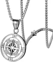 [UMtrade] Vintage Nautical Graduation Medal Pendant Men Women Compass Necklace Outdoor Adventure Hiking Jewelry