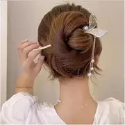 Chinese Tassel Hair Stick Chopsticks for Hair Accessories for Women Girls Fishtail Pearl Hair Pins for Buns Crystal Hair Pins Forks for Long Hair Sticks for Buns