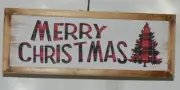 Ganz EX25448 Rustic Buffalo plaid Merry Christmas Wooded Sign