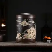 Ceramic Rice Cylinder With Lid, Airtight Ceramic Rice Bin, Large Bulk Food Storage, Household Ceramics Rice Dispenser For Grain, Flour, And Dry Food Storage(Black,17.5kg/38.5lbs)