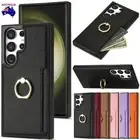 For Samsung S25 S24 FE S23 S22 Ultra Plus Leather Wallet Case Ring Holder Cover