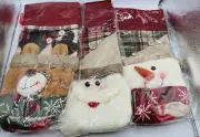 Christmas Wine Bottle Bags Burlap Sack Drawstring Holiday Gift Bag Set of 5 NEW