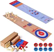 3 in 1 Table Shuffleboard - Curling and Bowling Set, Portable and Foldable Family Game for Adults and Kids Indoors and Outdoors