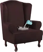 Smarcute 1 Piece Super Stretch Stylish Furniture Cover/Wingback Chair Cover Slipcover Featuring Suede Fabric, Modern Velvet Plush Slipcover Machine Washable/Skid Resistance (Wing Chair, Brown)