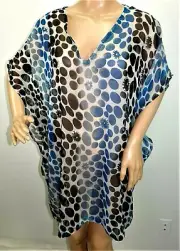 Aqua Blue Women Plus Size 1x 2x Blue Chiffon Tunic Top Blouse Shirt Cover Up