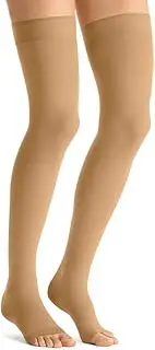 JOBST Opaque Compression Stockings, 20-30 mmHg, Thigh High, Silicone Dot Band, Open Toe, Honey, X-Large