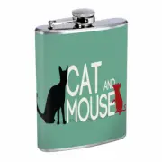 Cat & Mouse Em3 8oz Stainless Steel Flask Drinking Whiskey Liquor