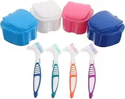 KOMBIUDA 8pcs Apple Shaped Denture Bath Case Set with Soft Brush Portable Storage Box for Travel Cleaning Soaking Mouth Guards Protective for Safe Storage