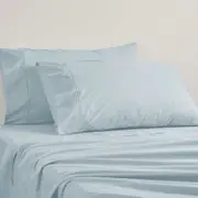 Logan and Mason 250TC 50% Polyester 50% Cotton Percale Sheet Set Chambray 50cm Wall Queen