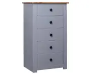 Chic Grey Solid Pine Wood Sideboard Storage Cabinet with 5 Drawers for Home Office