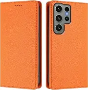 [QIWEIQING] Mobile Phone Case for Samsung Galaxy S23 Ultra Case Leather Folding Flip Case Magnetic Card Slot Stand Function Flip Case Protective Cover for Samsung Galaxy S23 Ultra Orange YBZ