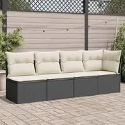 4-Seater Black Poly Rattan Garden Sofa with Cushions, UV-Resistant Outdoor Furniture for Patio & Deck