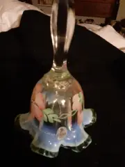 Vintage Fenton Opalescent Floral Hand Painted/Signed Ruffled Bell
