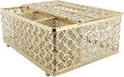 Crystal Rectangular Tissue Box Cover - Sparkling Tissue Holder with Stationery Remote Box, Decorative Tissue Pen Remote Organizer for Table Desktop Livingroom Home Office (Golden)