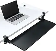 MTSDM Keyboard Tray, Clamp-On Desk Extender Wooden Keyboard Tray Sliding Under Desk with Extra Sturdy C Clamp Mount System 25kg Load, Computer Arm Support Wrist Rest for Home Office Keyboard Drawers