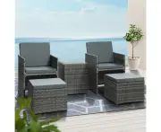 5pc Wicker Sun Lounge Recliner Set Outdoor Patio Sofa with Table and Ottomans