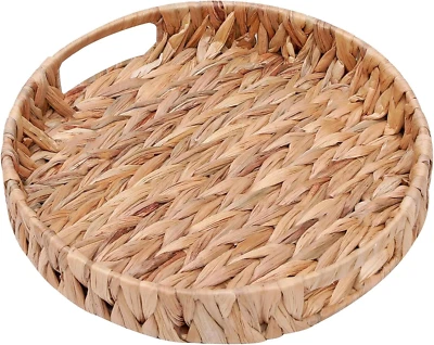 Coffee Table Tray round Ottoman Tray Woven Serving Trays with Handles,Water Hyac