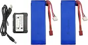 2PCS 7.4V 2200mAh Lithium Battery with 2 in 1 Charger for WLtoys K949 10428 10428-A L202 RC Remote Control car Upgraded T-Type Plug Lithium Battery