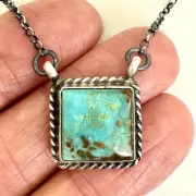 Navajo Turquoise Square Bar Necklace 17" Signed Largo Sterling Patina Choker USA
