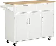 HOMCOM Mobile Kitchen Island with Storage, Kitchen Cart with Wood Top, Storage Drawers, 3-Door Cabinets, Adjustable Shelves and Towel Rack, White