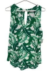 Old Navy Green Leaf Print Sleeveless Tank Top Size Large Keyhole Back Summer NEW
