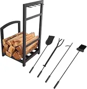 Firewood Holder，Firewood Rack Outdoor， Fireplace Log Rack, Iron Firewood Holder for Logs/Lumber Storage, Indoor Outdoor Wood Stove Stand