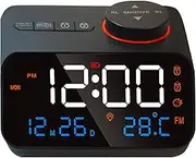 Golzar Digital Alarm Clock, Big Clear Numbers, Alarm Clock 0 to 100% Brightness,Silent Operation, Date & Temperature/Humidity,Easy-to-Set,Radio,Two USB,Nice Form Factor,and Made Materials.