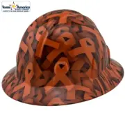 Orange Awareness Ribbon Hydro Dipped Full Brim Hard Hat with Ratchet Suspension