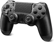 Suoxiom Upgraded PS-4 Gamepad: Works with PS-4/Pro/Slim and PC, with Bluetooth, dual vibration, touch panel, six-axis control, and 3.5mm audio jack.