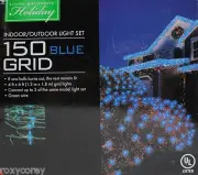 Living Solutions Holiday 150 Blue Color 4x6 Grid Lights Set Green Wire NIB